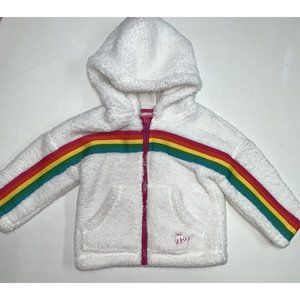 Betsey Johnson Toddler Girls Sherpa Fleece Jacket Size 2T White Rainbow Zip Hood
